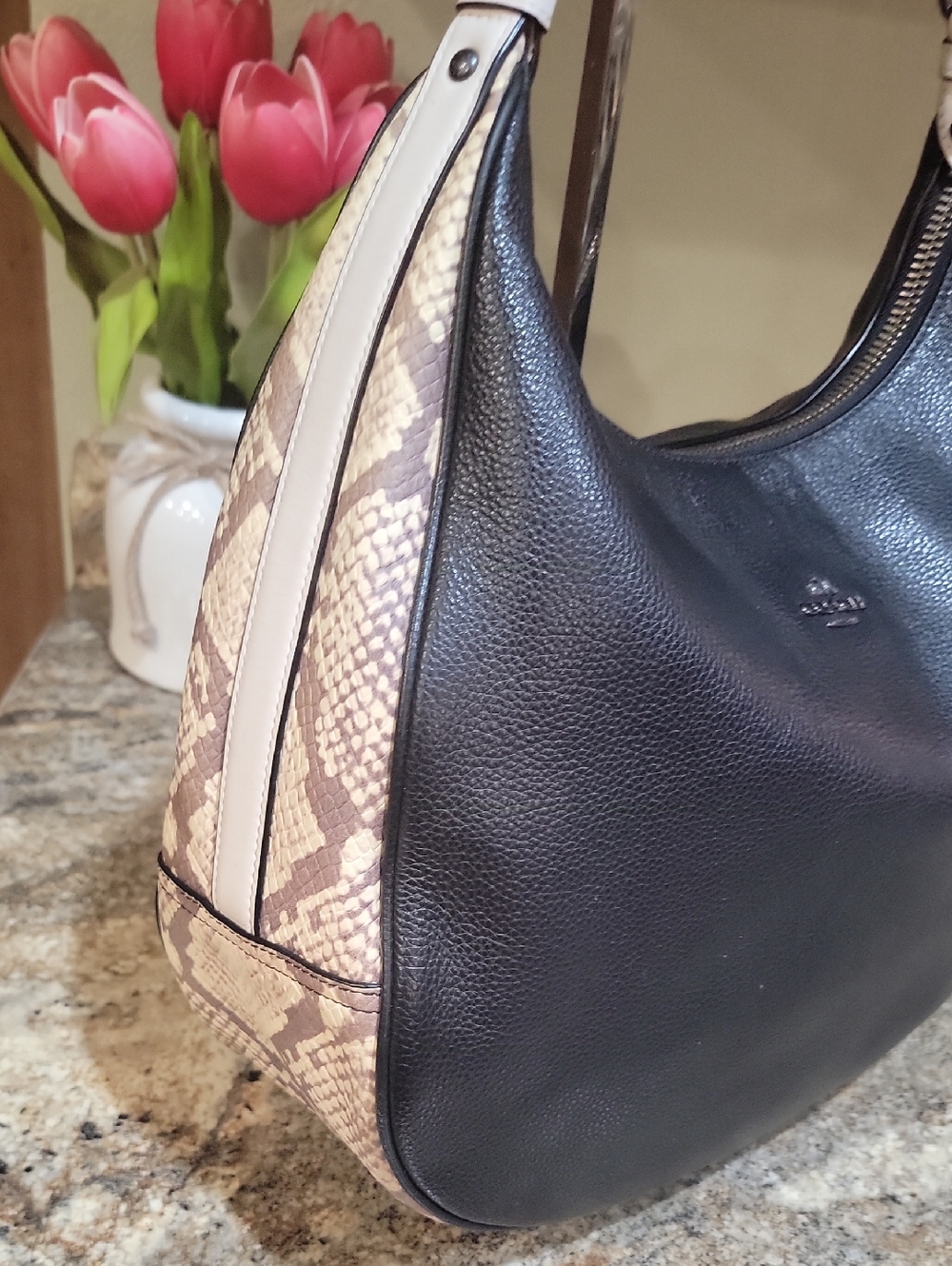 Coach Harley EUC Pebble Leather Black Exotic Snake Satchel Bag Purse - Picture 2 of 9